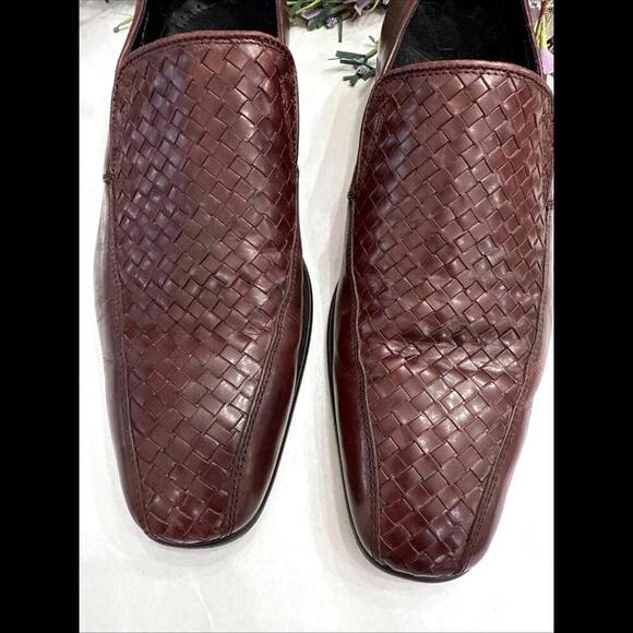 Men's Paul Fredrick Brown Woven Italian Leather Penny Loafers Size 8.5 C… - Picture 2 of 12